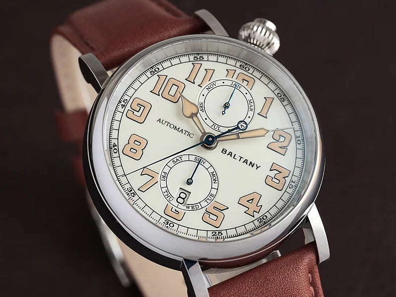 Customizable Baltany 41mm Polit Watch Man S6047 5ATM AR Sapphire Homage A-7 1935 Avigation Miyota 9122 Automatic Swiss Lume