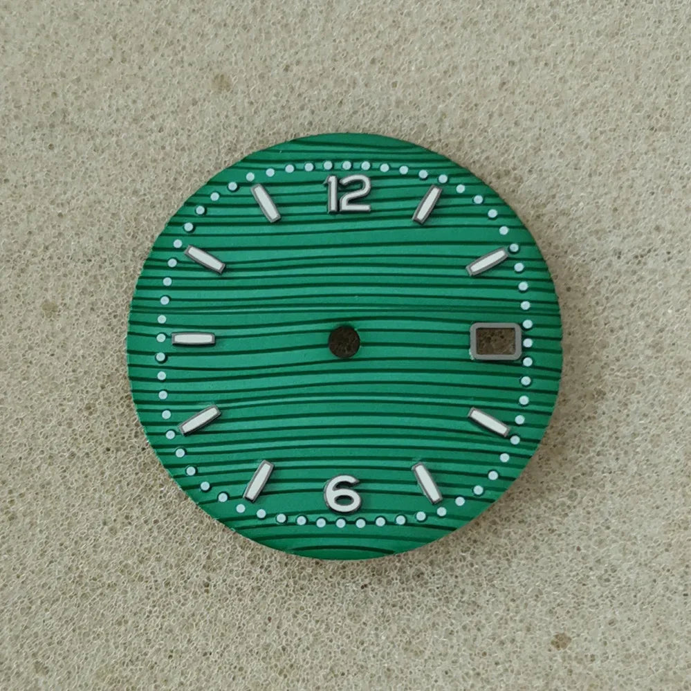 30.5mm Green Luminous Silver Watch Dial Digital Plus Bar Studs Watch Modification Accessories for NH35/ NH36/ 4R/ 7S Movement