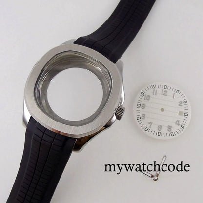 40mm Watch Case Glass Back Rubber Strap Dial Hands Set Fit NH35A NH36A Automatic Movement Sapphire Glass