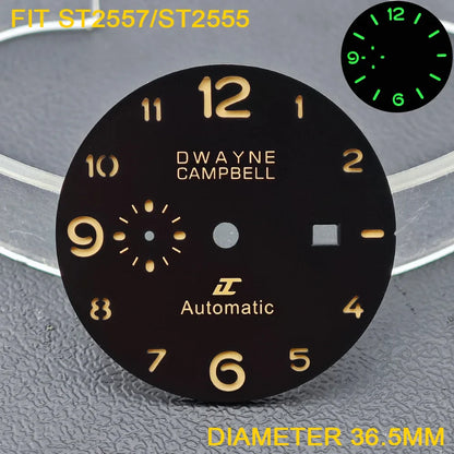 33.9/36.5mm Diameter Green Luminous Sterile Dial for Seagull GMT ST2557/ST2555 Movement with Single Calendar,Custom DIY logo