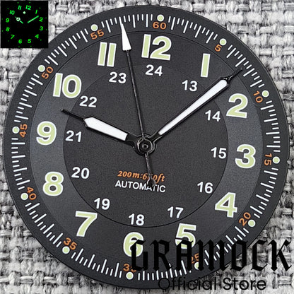 Gramock Classics Sterile 29mm Pilot Black Watch Dial Part for NH35/36 ETA PT5000 Miyota Mingzhu DG ST2130 Movement Part Hand Set