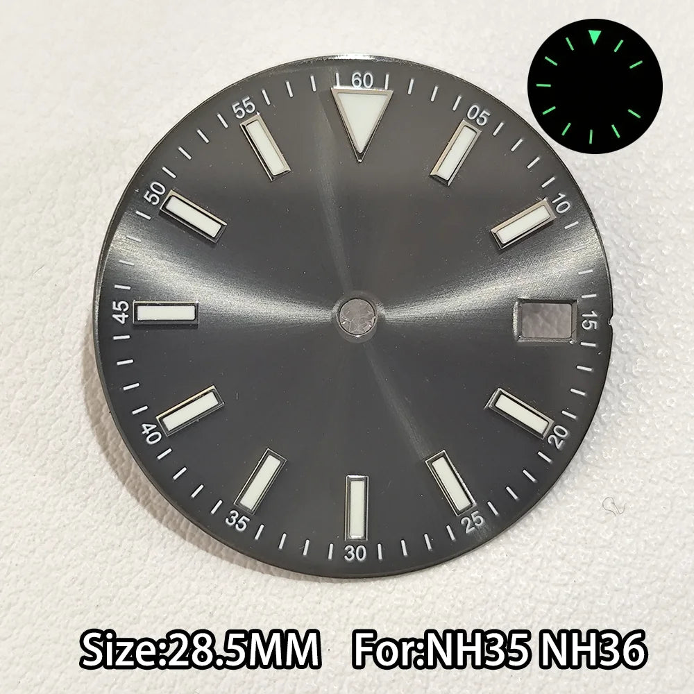 28.5mm Watch Dial For NH 35 NH36 Movements Green Luminous Single/No Date just Calendar Dial Roman Men Watches Accessories