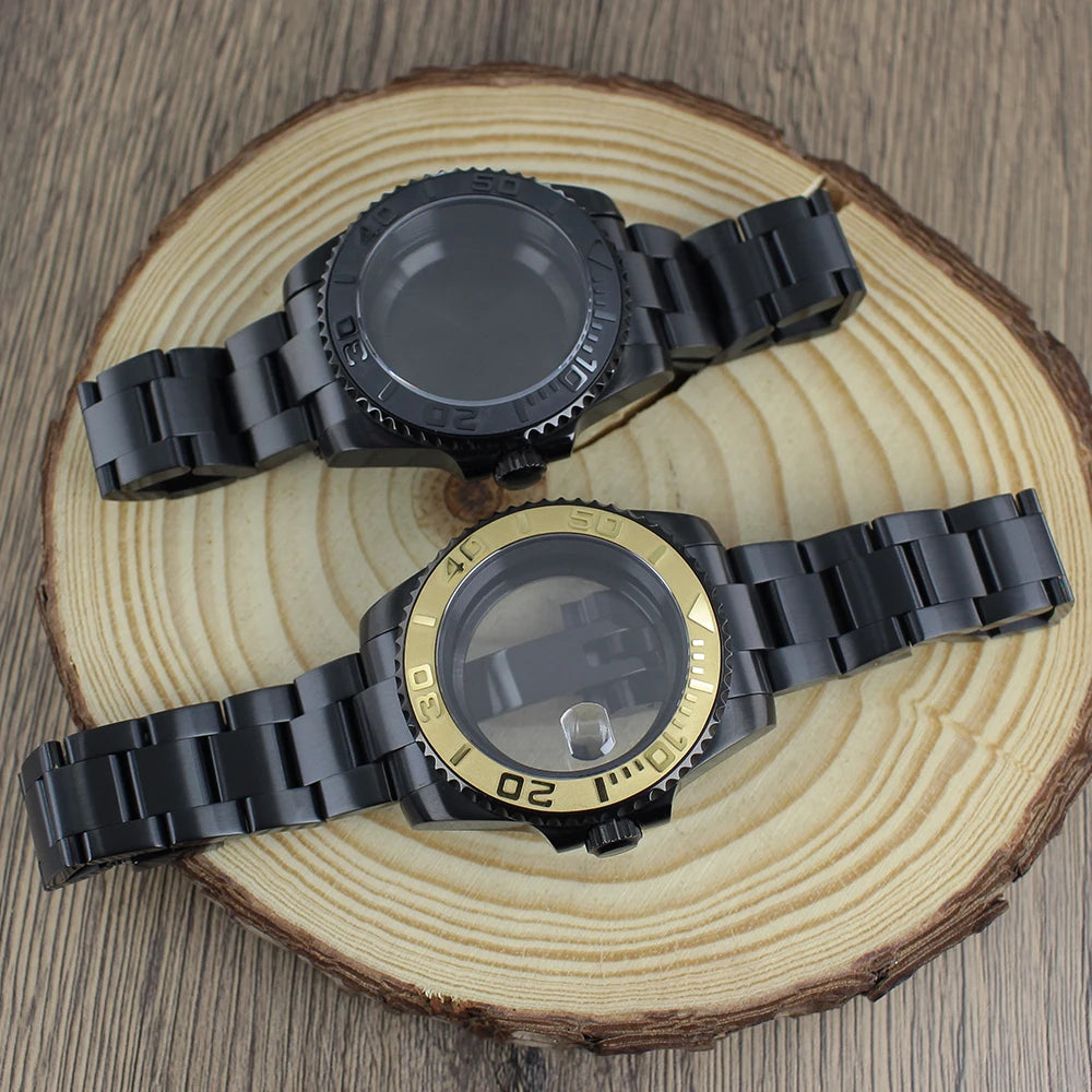 40mm NH35 Accessories Watch Case bands Sapphire for NH35 NH36 NH34 NH70 8215 2824 PT5000 Movt Black Yacht Ceramic bezel insert