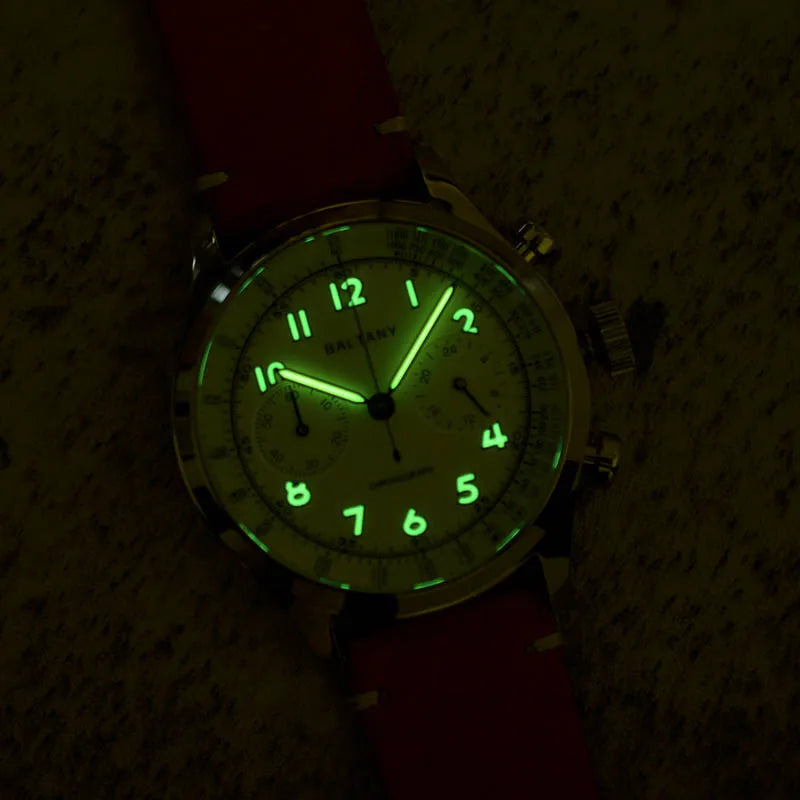 Baltany S5034 Quartz Chronograph Wristwatches 39mm Sapphire Crystal Panda Dial StainlessSteel Retro Super Luminous Vintage Watch