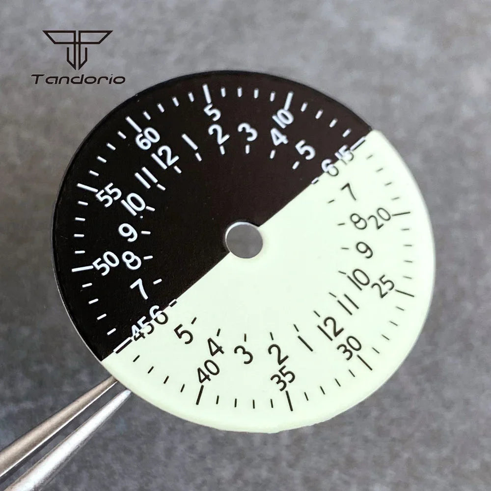 29mm Watch Dial Black White Two Tone Face  Hands Accessories NH34 Mechanical GMT Watches Mod Parts Arabic Numerals Green Lume