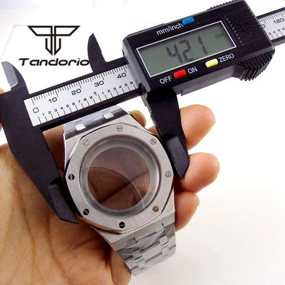 42mm Royal Oak AP Case Stainless Steel Brushed Octagon Watch Case Bracelet Glass Back Chapter Ring Sapphire Glass Fit NH35 NH36 Automatic Movement