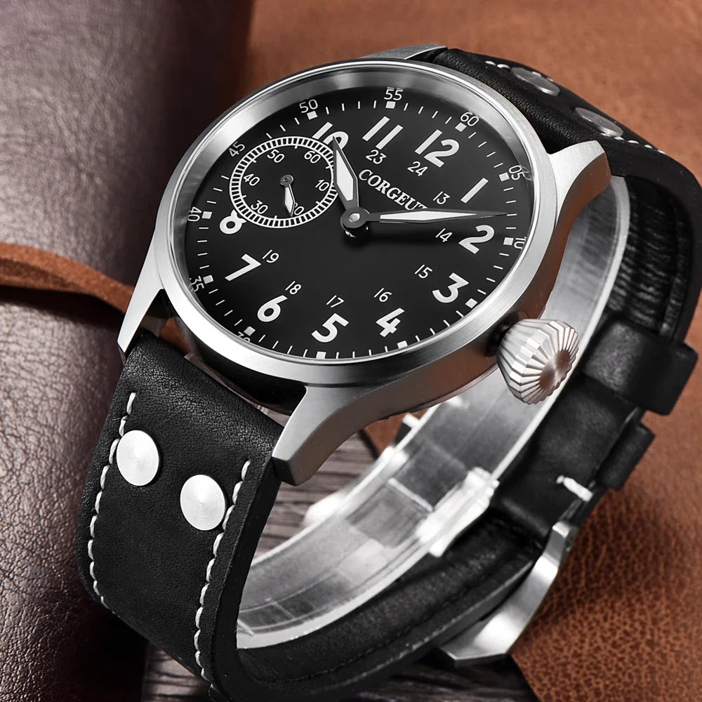 Corgeut 6023 Sub Second Pilot St3600  Manual Mechanical Watch 44MM 5ATM Sapphire Luminious glass back