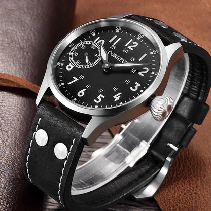 Corgeut 6023 Sub Second Pilot St3600  Manual Mechanical Watch 44MM 5ATM Sapphire Luminious glass back