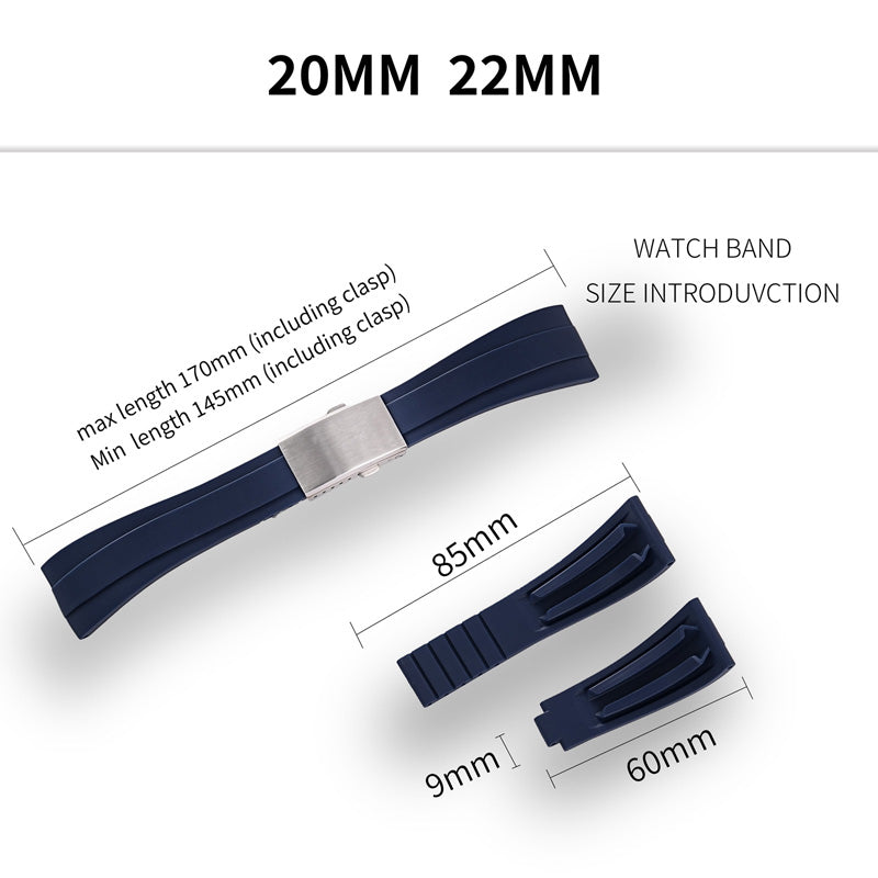 Cut-to-Size TPU Rubber Watch Band 20mm 22mm Buckle Optional