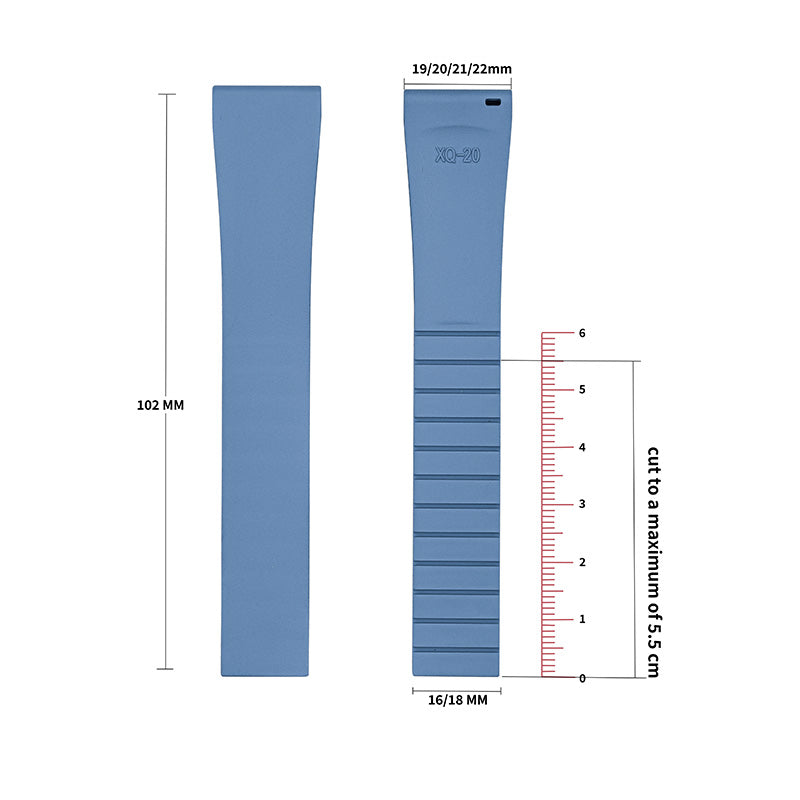 Cut-to-Size FKM Rubber Watch Strap 18mm/20mm/21mm/22mm
