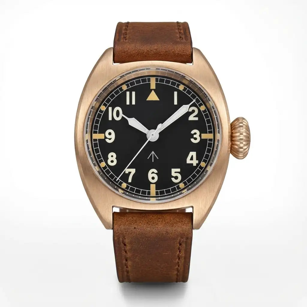 CUSN8 Solid Bronze Identity Crisis Pilot Watch Wristfull W201 NH35A Domed AR Sapphire 36mm 20Bar