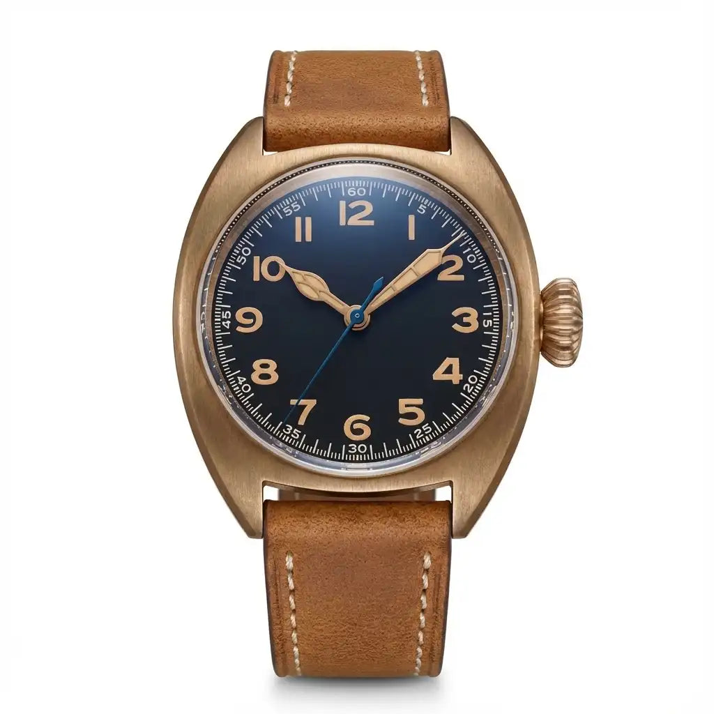 CUSN8 Solid Bronze Identity Crisis Pilot Watch Wristfull W201 NH35A Domed AR Sapphire 36mm 20Bar