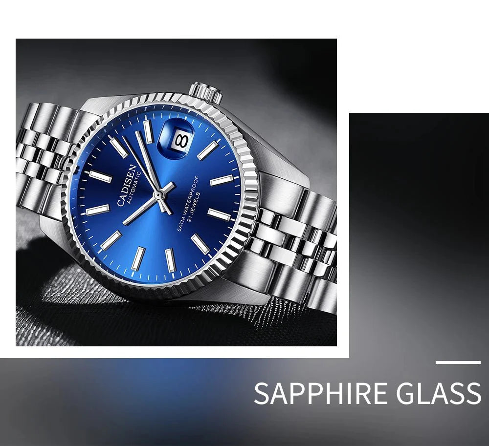 CADISEN C8053 Dress Watch Date Just miyota 8215 Automatic 38MM Sapphire 5Bar - Tandorio Watches