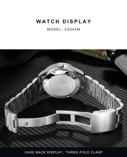 CADISEN C8245 Diver AR Sapphire MIYOTA 8215 Mechanical Wristwatch Ceramic Ring 10Bar Luminous - Tandorio Watches