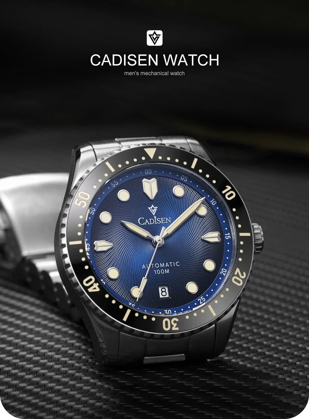 CADISEN C8245 Diver AR Sapphire MIYOTA 8215 Mechanical Wristwatch Ceramic Ring 10Bar Luminous - Tandorio Watches
