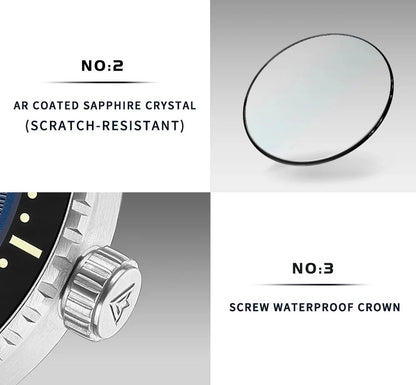 CADISEN C8245 Diver AR Sapphire MIYOTA 8215 Mechanical Wristwatch Ceramic Ring 10Bar Luminous - Tandorio Watches