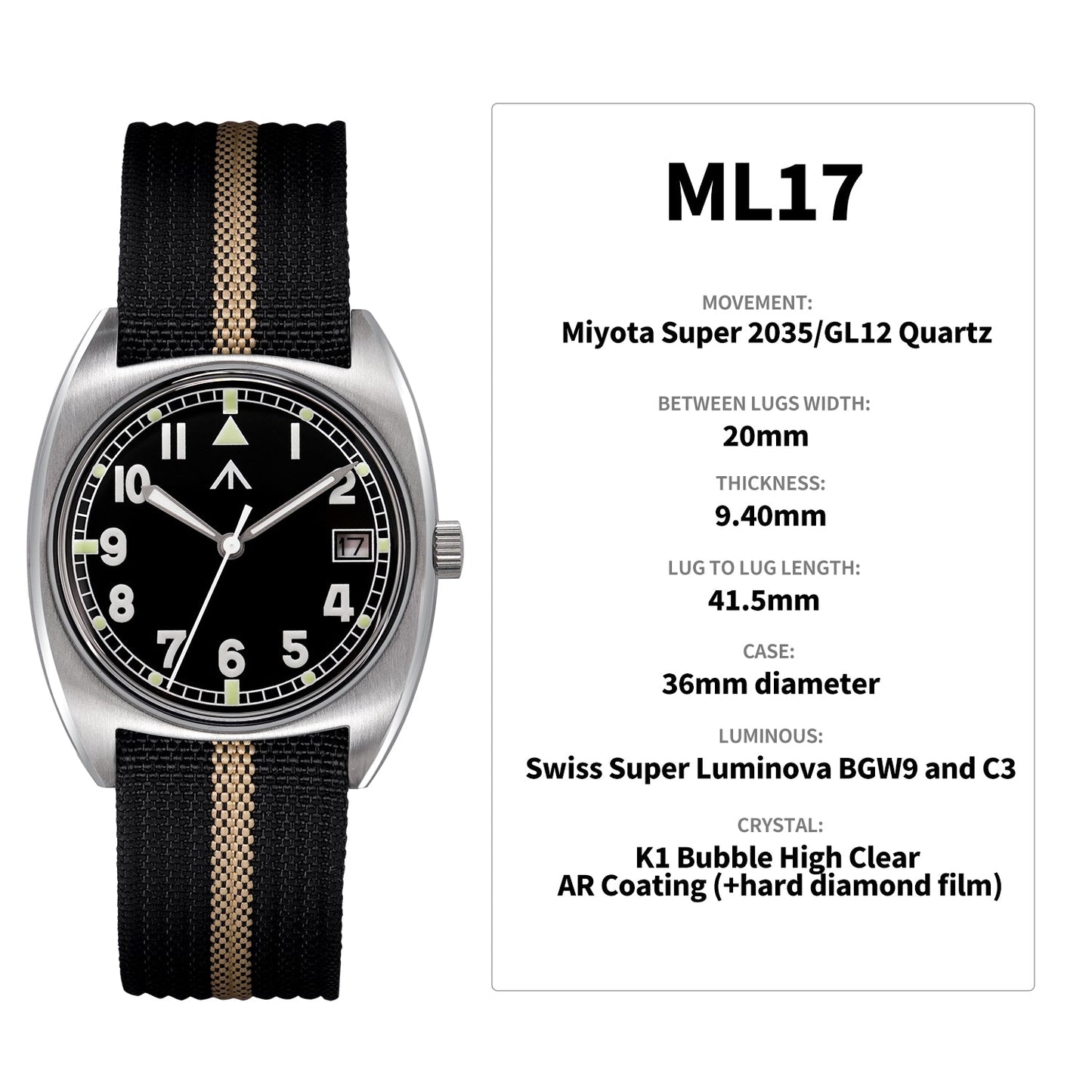 ★New Released★Militado Vintage 36mm Military Watch W10 Remake ML17