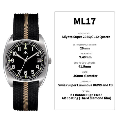 ★New Released★Militado Vintage 36mm Military Watch W10 Remake ML17