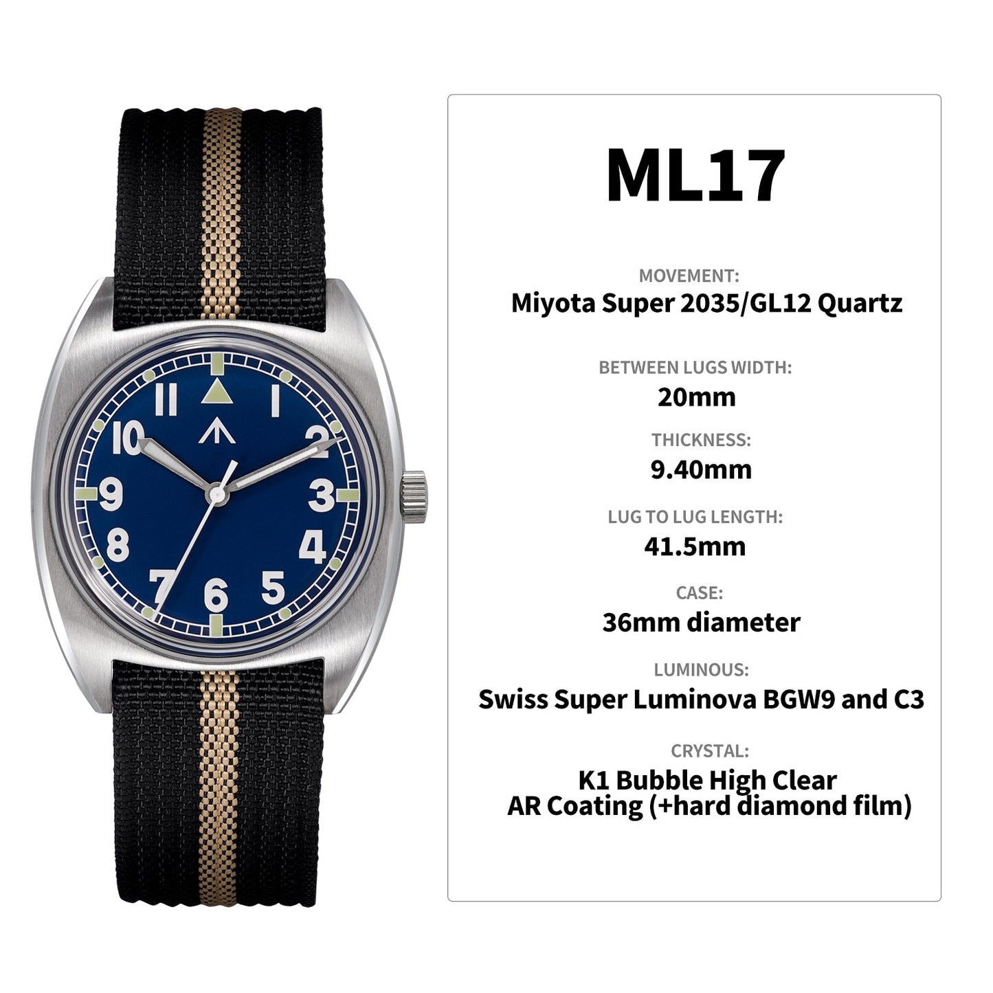 ★New Released★Militado Vintage 36mm Military Watch W10 Remake ML17