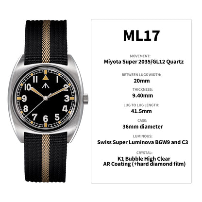 ★New Released★Militado Vintage 36mm Military Watch W10 Remake ML17