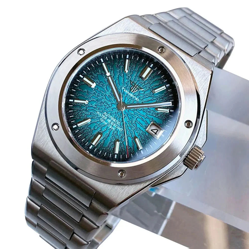 Engineer Watch Tandorio TD331S Blue Teacup Pattern Date Face Sapphire 10bar NH35 Automatic Lumimous Dress - Tandorio Watches