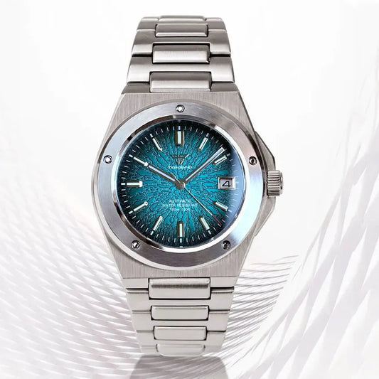 Engineer Watch Tandorio TD331S Blue Teacup Pattern Date Face Sapphire 10bar NH35 Automatic Lumimous Dress - Tandorio Watches