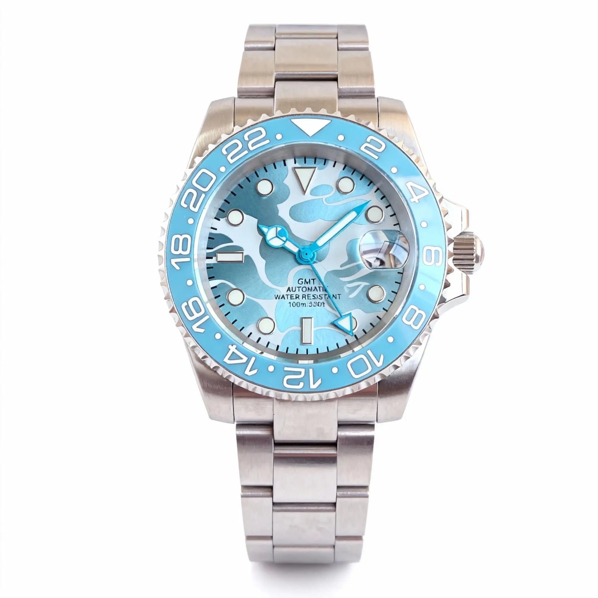 NH34A GMT Watch 40MM WristFull G102 10ATM Camo Dial Full Luminous Ceramic Bezel Sapphire