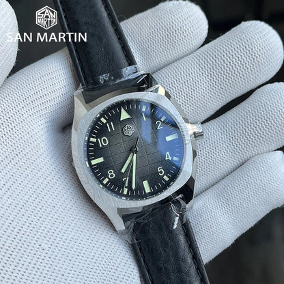 San Martin Dress Watch SN0026 38mm PT5000 SW200 Automatic Original Design Grid Textured Dial 10Bar C3 Lume Sapphire - Tandorio Watches