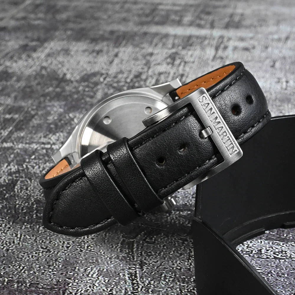 San Martin Dress Watch SN0026 38mm PT5000 SW200 Automatic Original Design Grid Textured Dial 10Bar C3 Lume Sapphire - Tandorio Watches