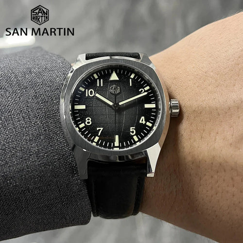 San Martin Dress Watch SN0026 38mm PT5000 SW200 Automatic Original Design Grid Textured Dial 10Bar C3 Lume Sapphire - Tandorio Watches