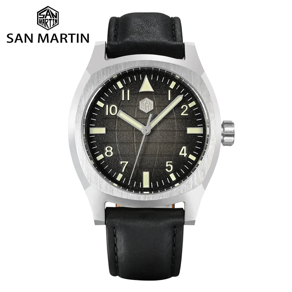 San Martin Dress Watch SN0026 38mm PT5000 SW200 Automatic Original Design Grid Textured Dial 10Bar C3 Lume Sapphire - Tandorio Watches
