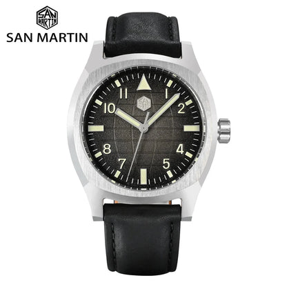 San Martin Dress Watch SN0026 38mm PT5000 SW200 Automatic Original Design Grid Textured Dial 10Bar C3 Lume Sapphire - Tandorio Watches