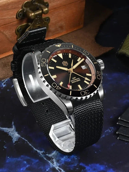 San Martin GMT Dive Watch SN0136 39mm NH34 Automatic Sunburst Enamel Dial AR Sapphire C3 Green Luminous - Tandorio Watches