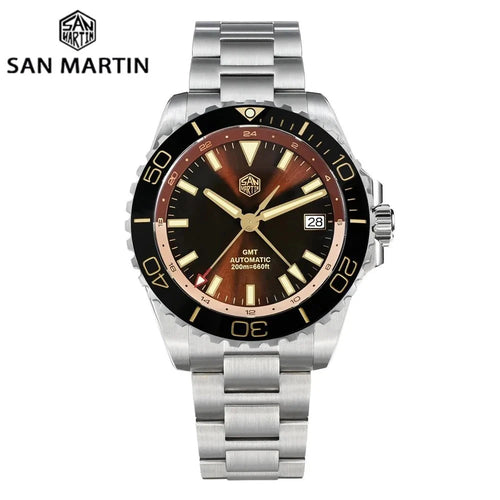 San Martin GMT Dive Watch SN0136 39mm NH34 Automatic Sunburst Enamel Dial AR Sapphire C3 Green Luminous - Tandorio Watches