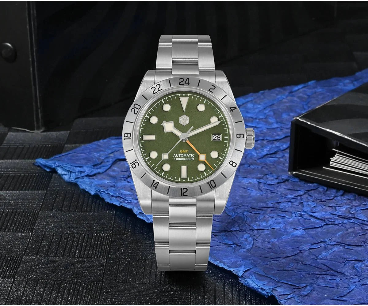 San Martin SN0054G GMT Pink Dial BB 39mm NH34 Automatic Watch 10Bar AR Sapphire BGW9 Lume - Tandorio Watches