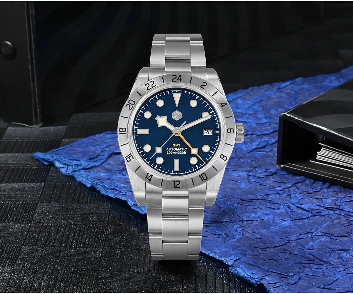 San Martin SN0054G GMT Pink Dial BB 39mm NH34 Automatic Watch 10Bar AR Sapphire BGW9 Lume - Tandorio Watches