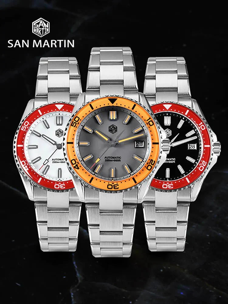 San Martin Sn0129 Enamel Dial Full Luminous 39mm Dive Watch NH35 Automatic 20Bar Ar saphire Swiss Lume - Tandorio Watches