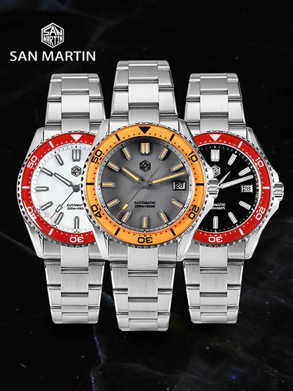 San Martin Sn0129 Enamel Dial Full Luminous 39mm Dive Watch NH35 Automatic 20Bar Ar saphire Swiss Lume - Tandorio Watches