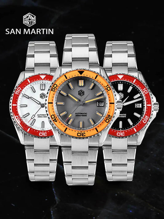 San Martin Sn0129 Enamel Dial Full Luminous 39mm Dive Watch NH35 Automatic 20Bar Ar saphire Swiss Lume - Tandorio Watches