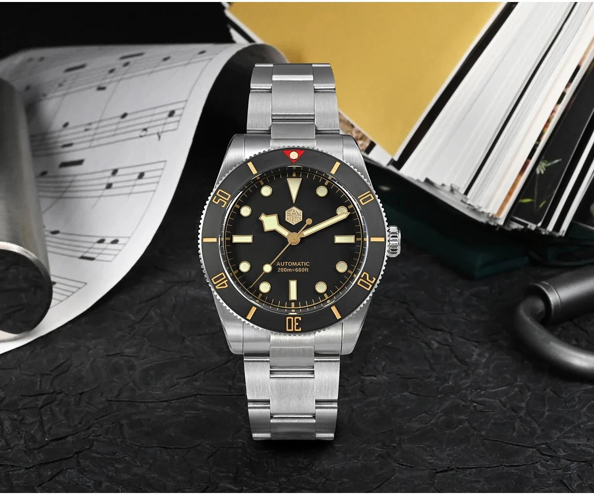 San Martin SN0138G New 37mm BB54 Vintage Diver Watch NH35 Automatic AR Sapphire C3 Luminous 20Bar - Tandorio Watches