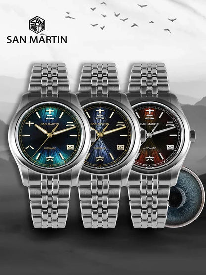 San Martin SN0144 39mm Gada Watch Sunburst JianZhan Miyota 90S5 Automatic Ar Sapphire Swiss Lume 10Bar - Tandorio Watches