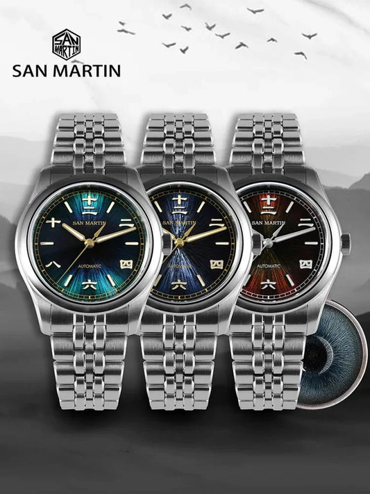 San Martin SN0144 39mm Gada Watch Sunburst JianZhan Miyota 90S5 Automatic Ar Sapphire Swiss Lume 10Bar - Tandorio Watches