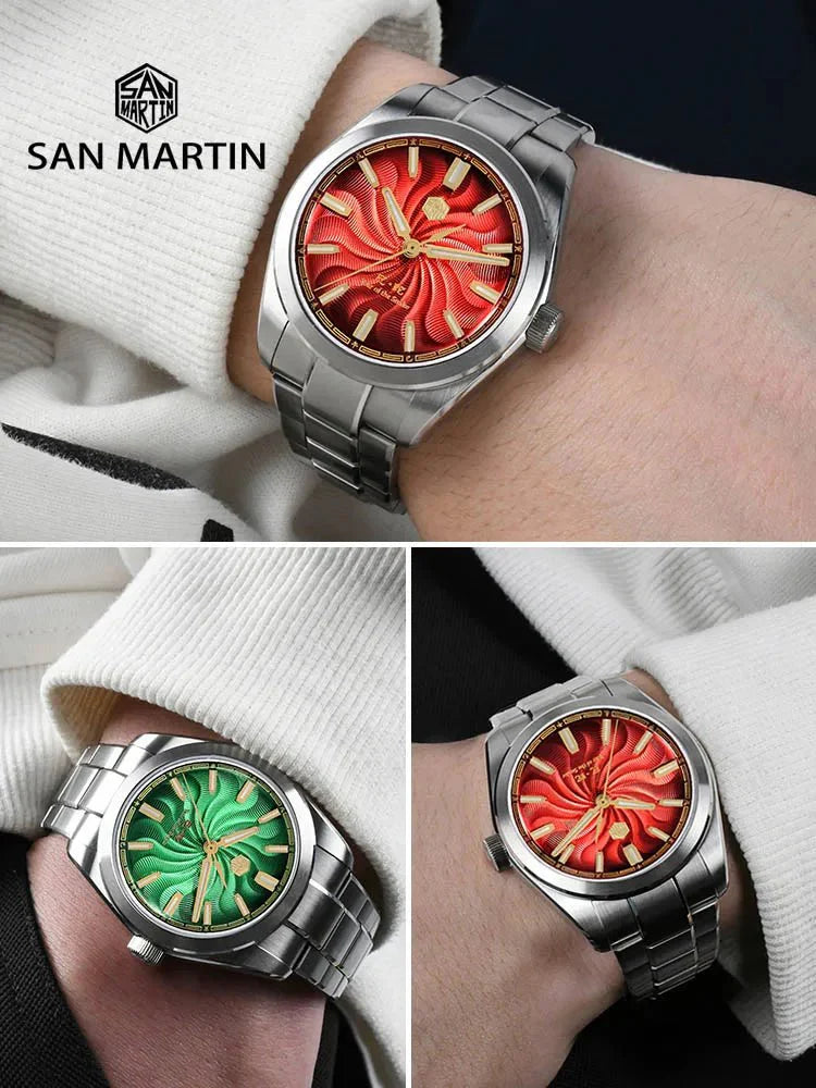 San Martin SN0144 Dress Watch 2025 Guilloche Dial Snake Year Limited 39mm Miyota 90S5 Automatic Clear Caseback Ar Sapphire Swiss Lume - Tandorio Watches