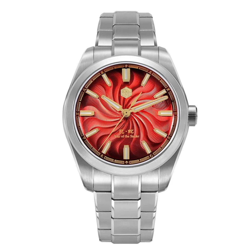 San Martin SN0144 Dress Watch 2025 Guilloche Dial Snake Year Limited 39mm Miyota 90S5 Automatic Clear Caseback Ar Sapphire Swiss Lume - Tandorio Watches