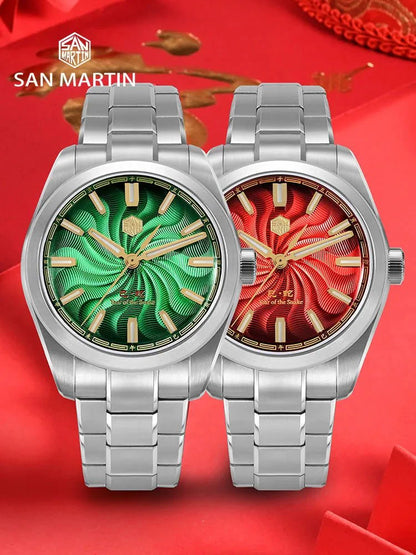 San Martin SN0144 Dress Watch 2025 Guilloche Dial Snake Year Limited 39mm Miyota 90S5 Automatic Clear Caseback Ar Sapphire Swiss Lume - Tandorio Watches