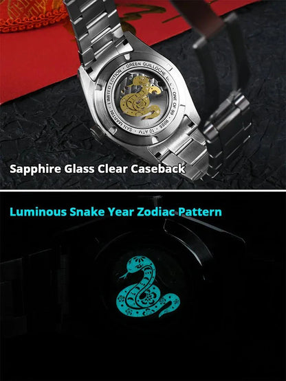 San Martin SN0144 Dress Watch 2025 Guilloche Dial Snake Year Limited 39mm Miyota 90S5 Automatic Clear Caseback Ar Sapphire Swiss Lume - Tandorio Watches