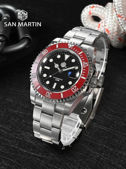 San Martin SUB Diver Sn0019G 41mm Water Ghost PT5000 SW200 Automatic AR Sapphire 20Bar BGW - 9 Luminous - Tandorio Watches