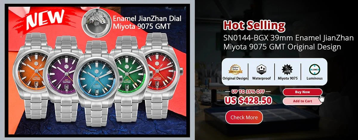 San Martin SUB Diver Sn0019G 41mm Water Ghost PT5000 SW200 Automatic AR Sapphire 20Bar BGW - 9 Luminous - Tandorio Watches