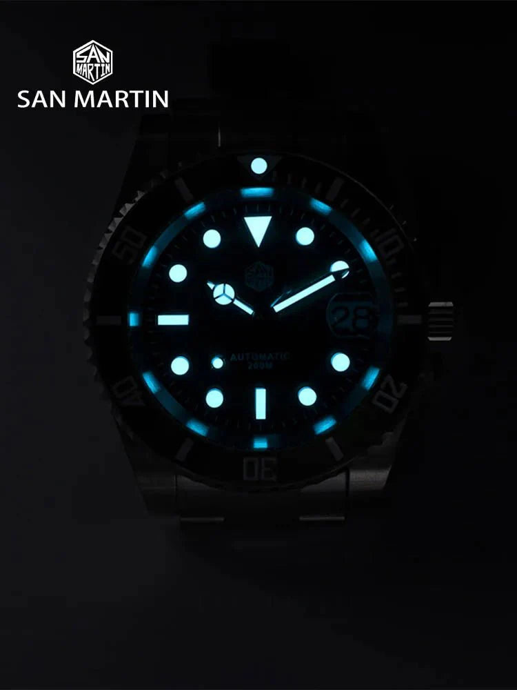 San Martin SUB Diver Sn0019G 41mm Water Ghost PT5000 SW200 Automatic AR Sapphire 20Bar BGW - 9 Luminous - Tandorio Watches