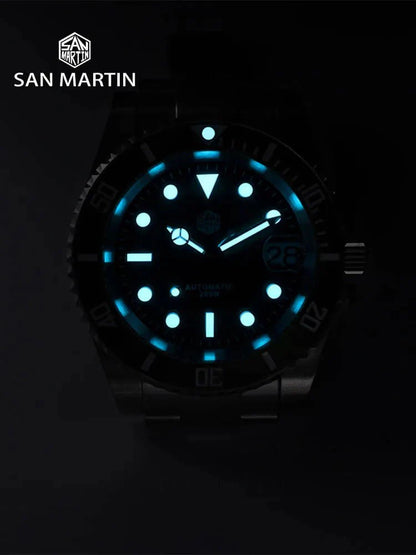 San Martin SUB Diver Sn0019G 41mm Water Ghost PT5000 SW200 Automatic AR Sapphire 20Bar BGW - 9 Luminous - Tandorio Watches